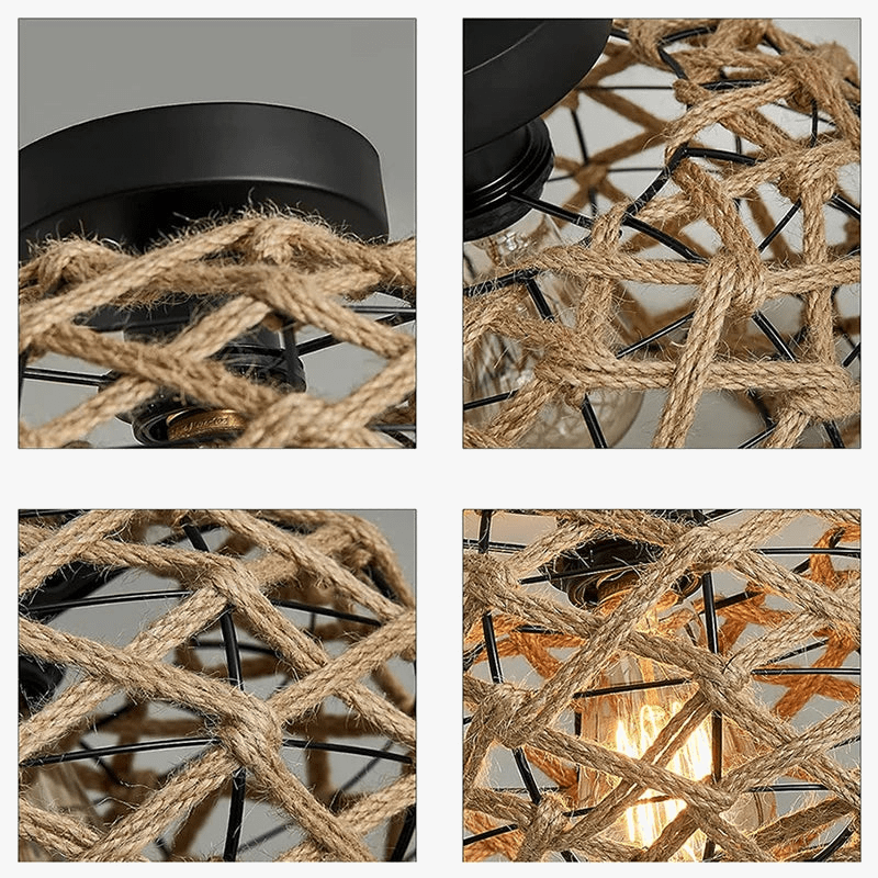 Plafonnier Rustique Rétro en Corde de Chanvre et Fer Tressage À La Main - Décoration Salle À Manger | Marco Lucetti