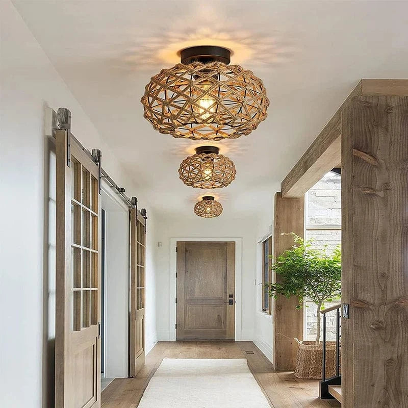 Plafonnier Rustique Rétro en Corde de Chanvre et Fer Tressage À La Main - Décoration Salle À Manger | Marco Lucetti