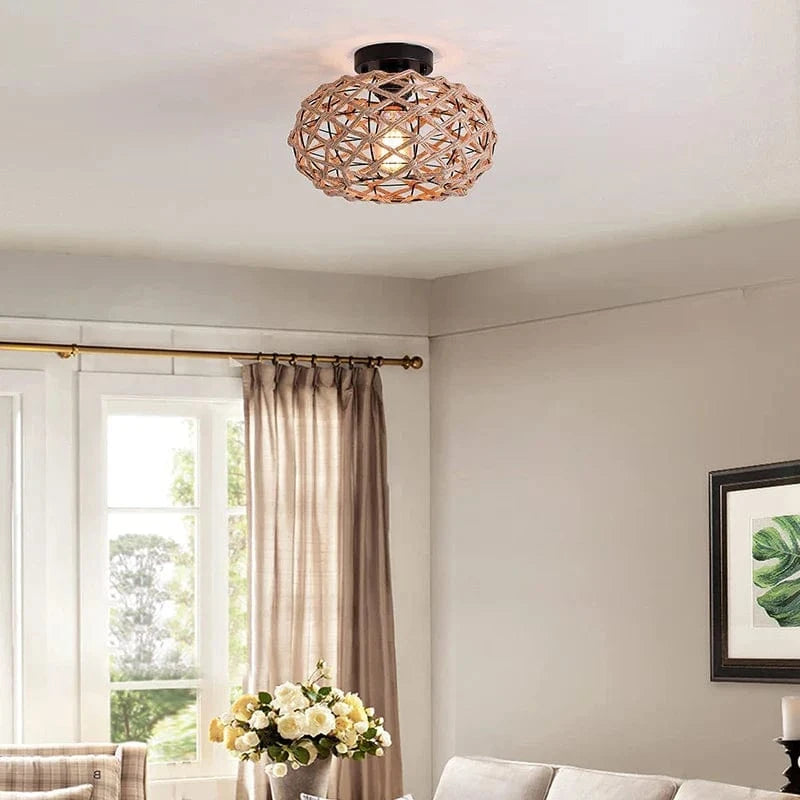 Plafonnier Rustique Rétro en Corde de Chanvre et Fer Tressage À La Main - Décoration Salle À Manger | Marco Lucetti