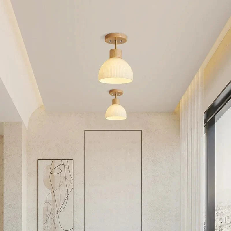 Plafonnier Scandinave en Bois et Verre Rayé - Design Moderne et Décoratif | Marco Lucetti