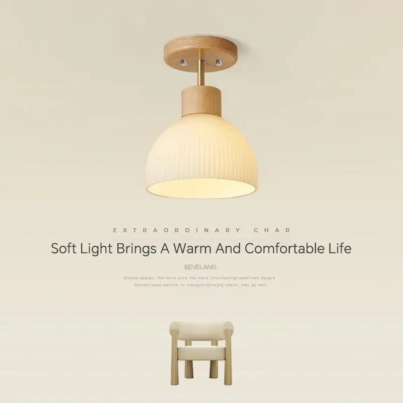 Plafonnier Scandinave en Bois et Verre Rayé - Design Moderne et Décoratif | Marco Lucetti