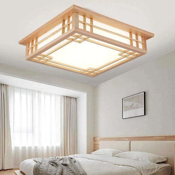 Plafonnier Scandinave en Bois Massif Carré LED Décoratif | Marco Lucetti