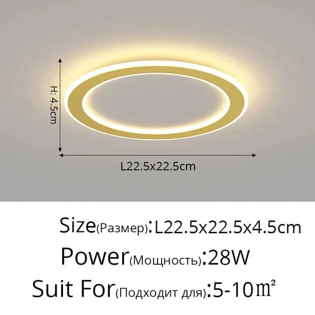 Plafonnier Scandinave Moderne Minimaliste pour Balcon et Chambre | Marco Lucetti Style doré B L22cm / Lumière blanche 6000K