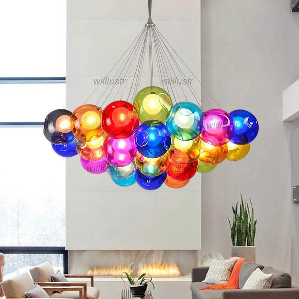 Plafonnier suspendu en verre soufflé Suspension à bulles colorées Hôtel Boutique Enfants Multi Couleurs | Marco Lucetti