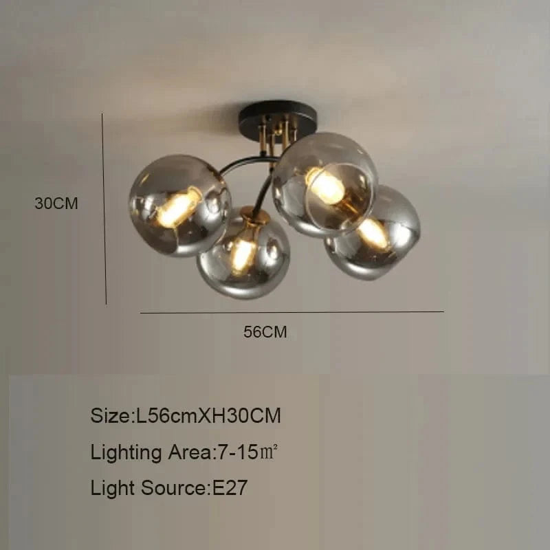 Plafonnier Verre Nordique Noiret Or | Marco Lucetti Gris Fumé 4 têtes