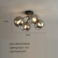 Plafonnier Verre Nordique Noiret Or | Marco Lucetti Gris Fumé 4 têtes