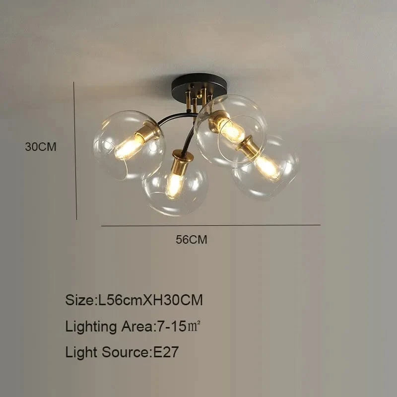 Plafonnier Verre Nordique Noiret Or | Marco Lucetti Transport 4 têtes