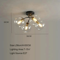 Plafonnier Verre Nordique Noiret Or | Marco Lucetti Transport 4 têtes