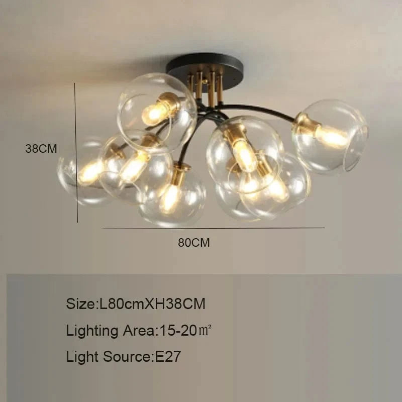 Plafonnier Verre Nordique Noiret Or | Marco Lucetti Transport 8 têtes