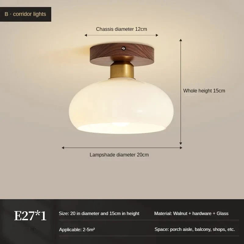 Plafonnier Vintage en Verre et Noyer pour un Éclairage Domestique Sophistiqué | Marco Lucetti B / Lumière froide (6000K)