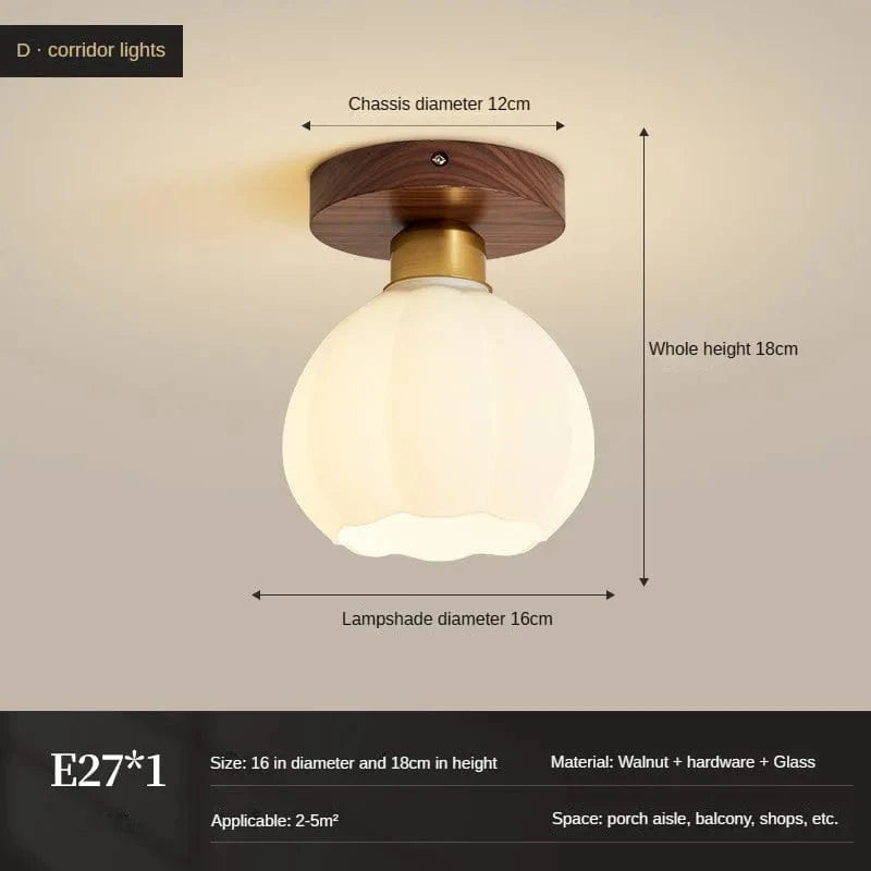 Plafonnier Vintage en Verre et Noyer pour un Éclairage Domestique Sophistiqué | Marco Lucetti D / Lumière froide (6000K)