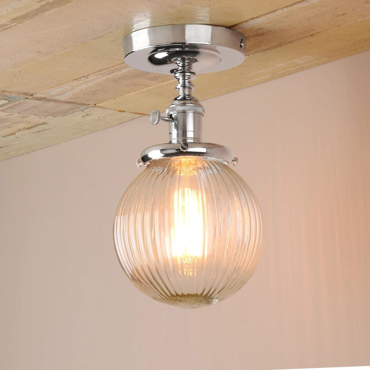 Plafonnier Vintage Industriel : Boule en Verre | Marco Lucetti Chrome