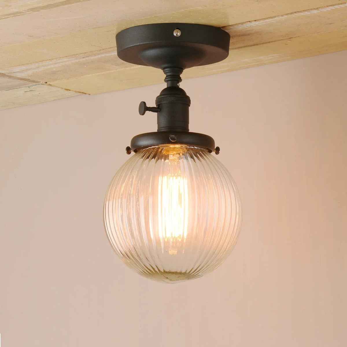 Plafonnier Vintage Industriel : Boule en Verre | Marco Lucetti Noir