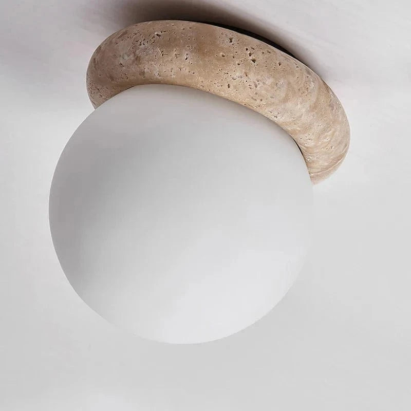Plafonnier Wabi Sabi Japon LED Travertin - Décoration Industrielle | Marco Lucetti D160xH160mm / Blanc chaud | 6-10W E27