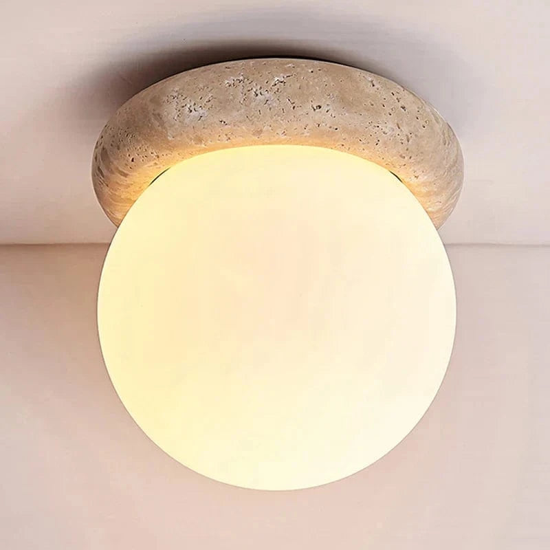 Plafonnier Wabi Sabi Japon LED Travertin - Décoration Industrielle | Marco Lucetti D160xH160mm / Blanc chaud | 6-10W E27
