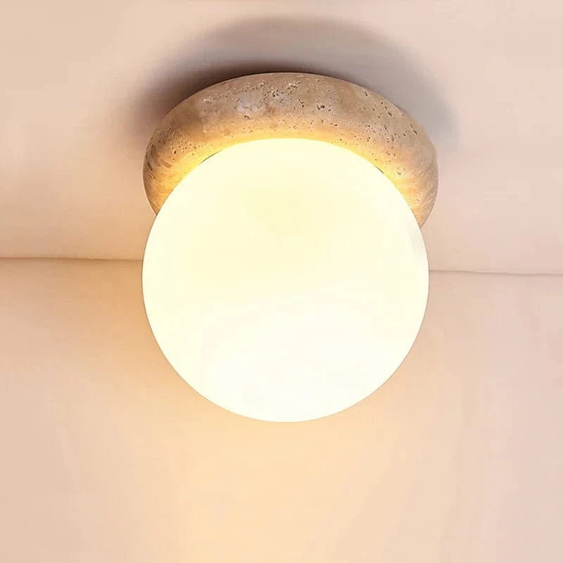 Plafonnier Wabi Sabi Japon LED Travertin - Décoration Industrielle | Marco Lucetti D160xH160mm / Blanc chaud | 6-10W E27