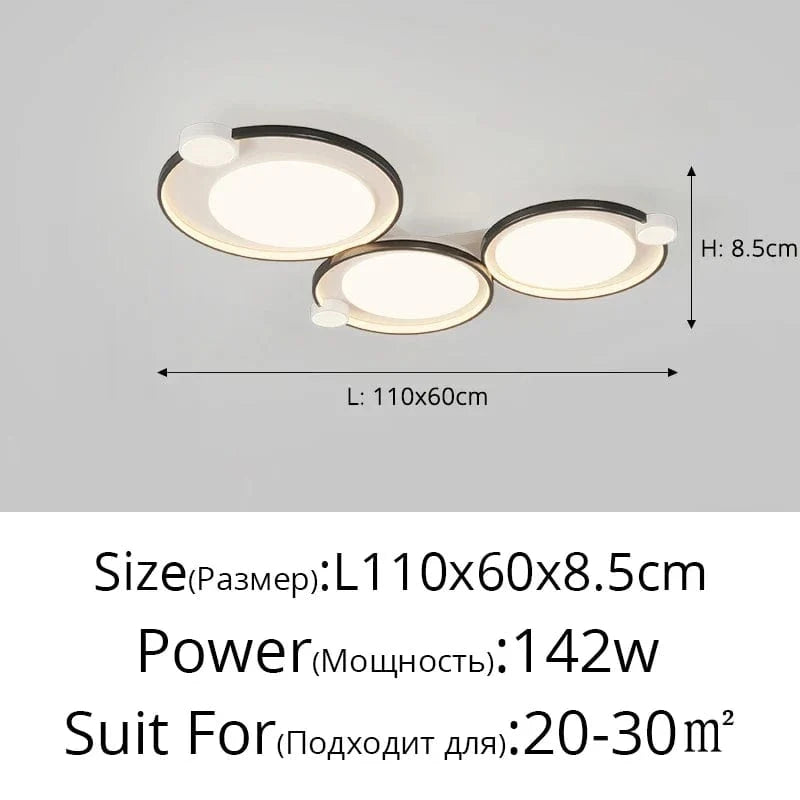 Plafonniers carrés ronds simples chambre LED éclairage intérieur moderne nordique | Marco Lucetti Lumière trichromatique / L110 Noir