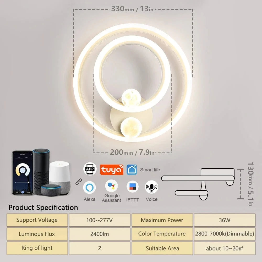 Plafonniers élégants à LEDs avec variateur de luminosité et télécommande pour salon chambre cuisine salle à manger | Marco Lucetti Contrôle de l&#39;application 2Ring
