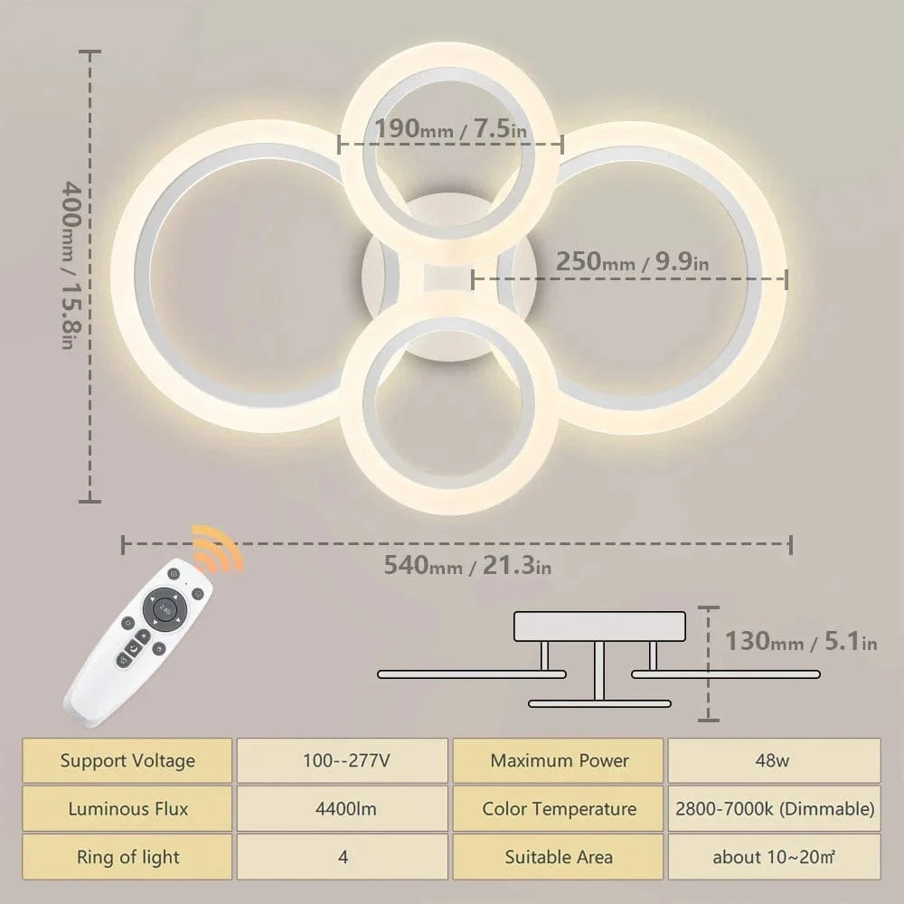 Plafonniers élégants à LEDs avec variateur de luminosité et télécommande pour salon chambre cuisine salle à manger | Marco Lucetti Télécommande à 4 anneaux
