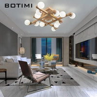 Plafonniers en bois avec abat-jour en verre pour salon moderne - Lustres carrés en bois pour chambre à coucher | Marco Lucetti