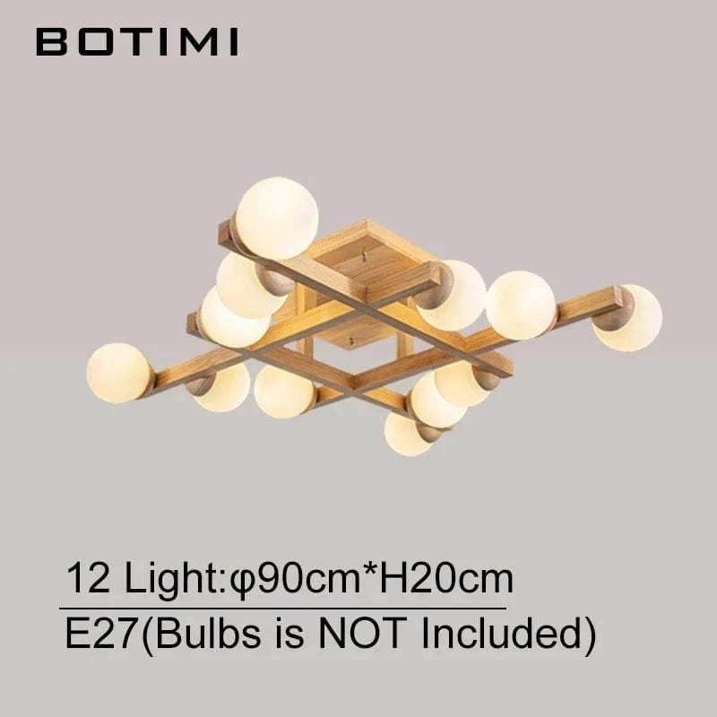 Plafonniers en bois avec abat-jour en verre pour salon moderne - Lustres carrés en bois pour chambre à coucher | Marco Lucetti 12 Lumière