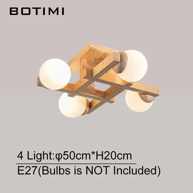 Plafonniers en bois avec abat-jour en verre pour salon moderne - Lustres carrés en bois pour chambre à coucher | Marco Lucetti 4 Lumière