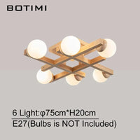 Plafonniers en bois avec abat-jour en verre pour salon moderne - Lustres carrés en bois pour chambre à coucher | Marco Lucetti 6 Lumière