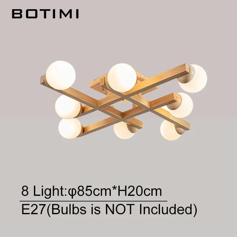 Plafonniers en bois avec abat-jour en verre pour salon moderne - Lustres carrés en bois pour chambre à coucher | Marco Lucetti 8 Lumière