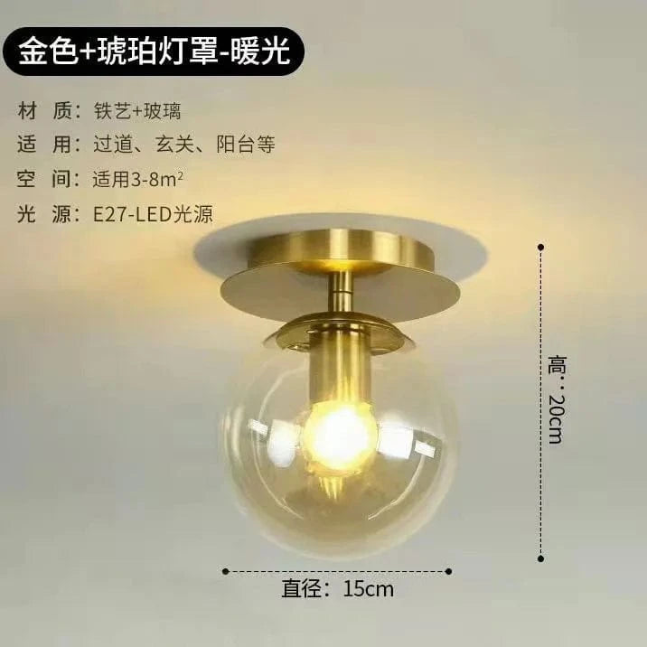 Plafonniers en verre boule ronde moderne pour un éclairage luxueux et abordable - Idéal pour restaurant, allée, couloir et balcon | Marco Lucetti Ambre doré