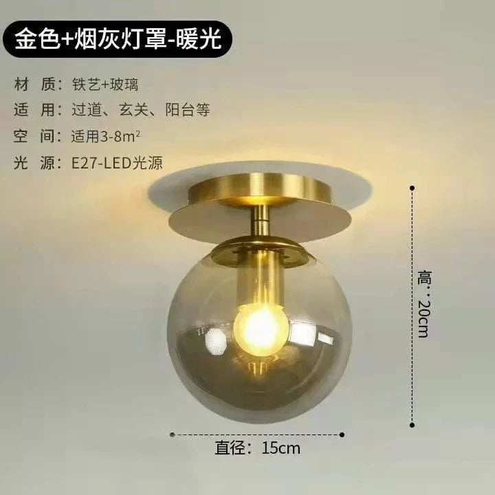 Plafonniers en verre boule ronde moderne pour un éclairage luxueux et abordable - Idéal pour restaurant, allée, couloir et balcon | Marco Lucetti Gris fumé doré