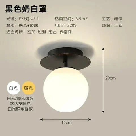 Plafonniers en verre boule ronde moderne pour un éclairage luxueux et abordable - Idéal pour restaurant, allée, couloir et balcon | Marco Lucetti Noir blanc