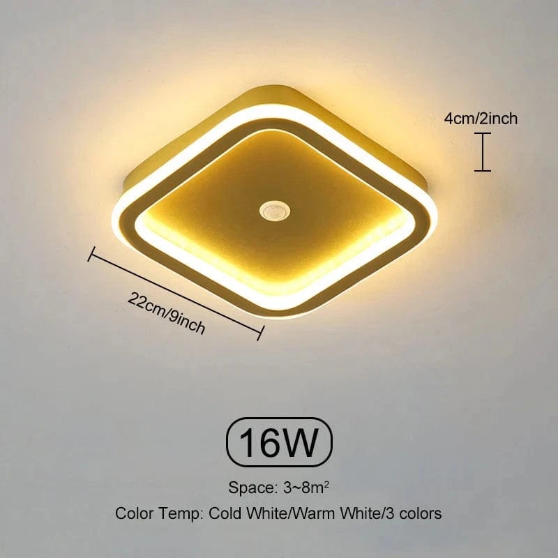 Plafonniers LED Intelligents avec Capteur de Mouvement pour la Maison | Marco Lucetti Capteur Carré Doré / Blanc froid