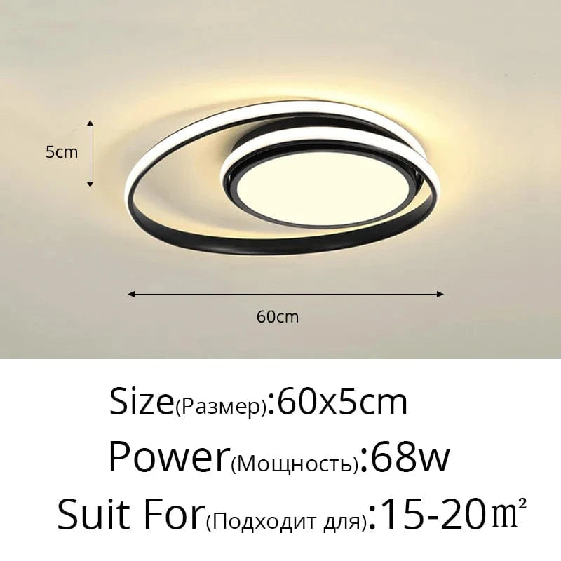 Plafonniers LED Modernes pour un Éclairage Intérieur Décoratif | Marco Lucetti Noir 60x5cm 68w / Blanc chaud, pas de télécommande