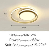 Plafonniers LED Modernes pour un Éclairage Intérieur Décoratif | Marco Lucetti Or 60x5cm 68w / Blanc chaud, pas de télécommande