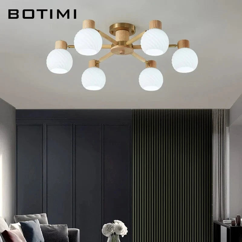 Plafonniers nordiques en bois de caoutchouc avec abat-jour en verre pour salon et chambre | Marco Lucetti