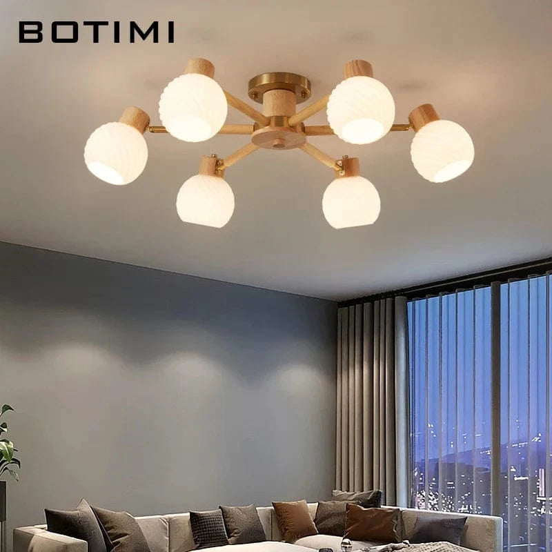 Plafonniers nordiques en bois de caoutchouc avec abat-jour en verre pour salon et chambre | Marco Lucetti