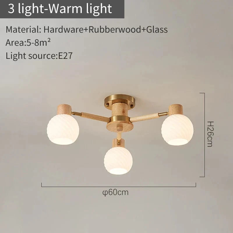 Plafonniers nordiques en bois de caoutchouc avec abat-jour en verre pour salon et chambre | Marco Lucetti 3 lumière chaude