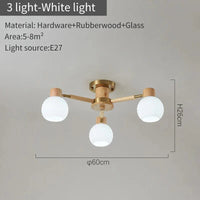 Plafonniers nordiques en bois de caoutchouc avec abat-jour en verre pour salon et chambre | Marco Lucetti 3 lumières blanches