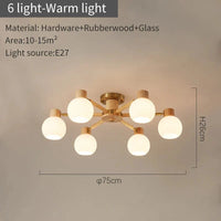 Plafonniers nordiques en bois de caoutchouc avec abat-jour en verre pour salon et chambre | Marco Lucetti 6 lumière chaude
