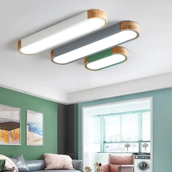  Plafonniers nordiques Led en bois, fer et acrylique - Rectangle - Piste lampe - Pour salon et chambre - Décor intérieur - Luminaires | Marco Lucetti