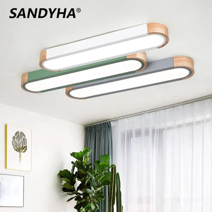  Plafonniers nordiques Led en bois, fer et acrylique - Rectangle - Piste lampe - Pour salon et chambre - Décor intérieur - Luminaires | Marco Lucetti