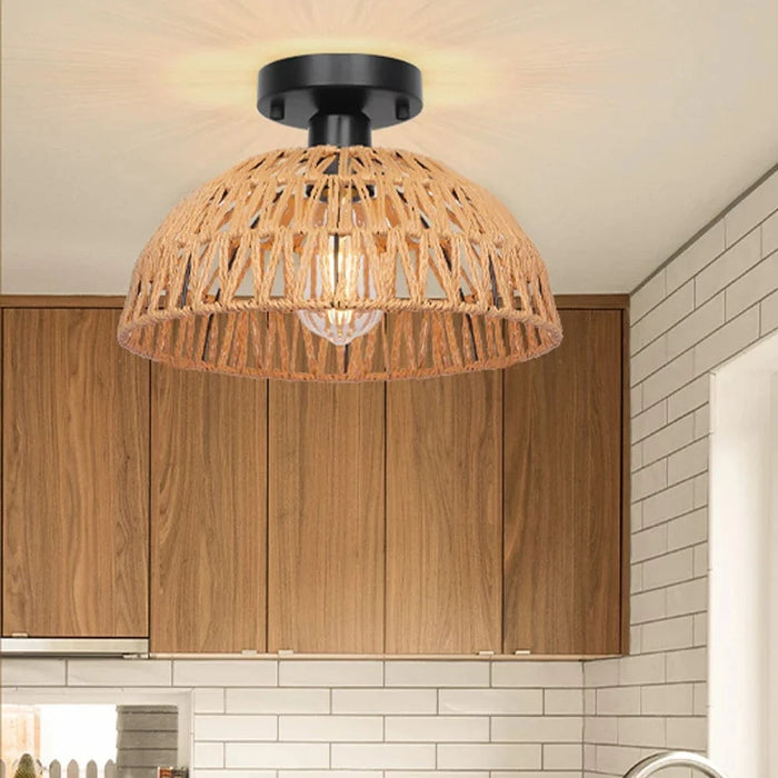 Plafonniers Vintage Industriel LED en Rotin et Corde pour Loft et Décor Rétro | Marco Lucetti UN