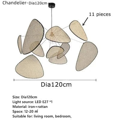 Postmodern LED lustres de plafond en rotin tissé à la main - Suspension lumineuse pour un style raffiné | Marco Lucetti Lustre-Dia120cm / Blanc chaud