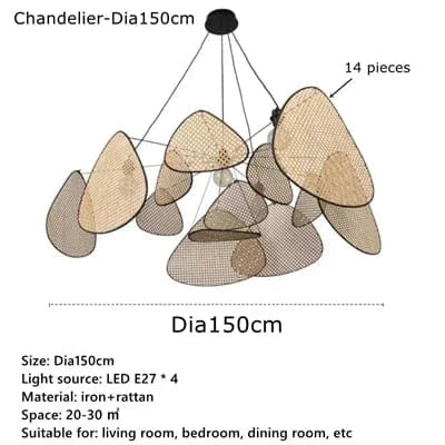 Postmodern LED lustres de plafond en rotin tissé à la main - Suspension lumineuse pour un style raffiné | Marco Lucetti Lustre-Dia150cm / Blanc chaud