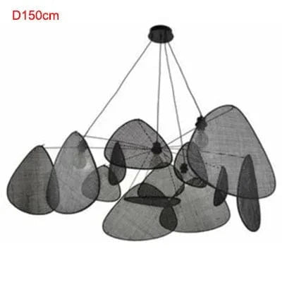 Postmodern LED lustres de plafond en rotin tissé à la main - Suspension lumineuse pour un style raffiné | Marco Lucetti Noir 150cm / Blanc chaud