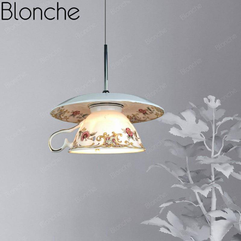 Suspension LED Tasse en céramique Fleurie
