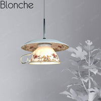 Suspension LED Tasse en céramique Fleurie