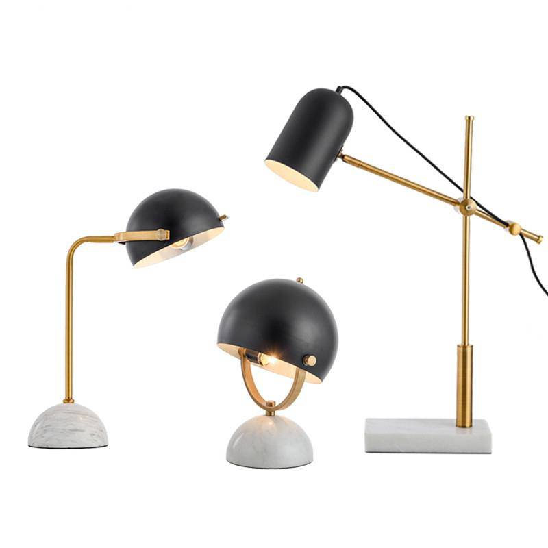 Lampe à poser design en marbre et LED, abat-jour noir