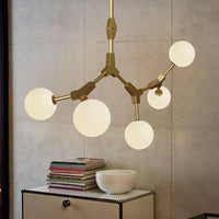 Suspension LED Loft en métal doré et boules de verre