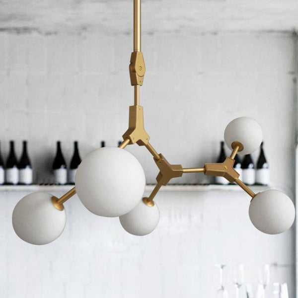 Suspension LED Loft en métal doré et boules de verre